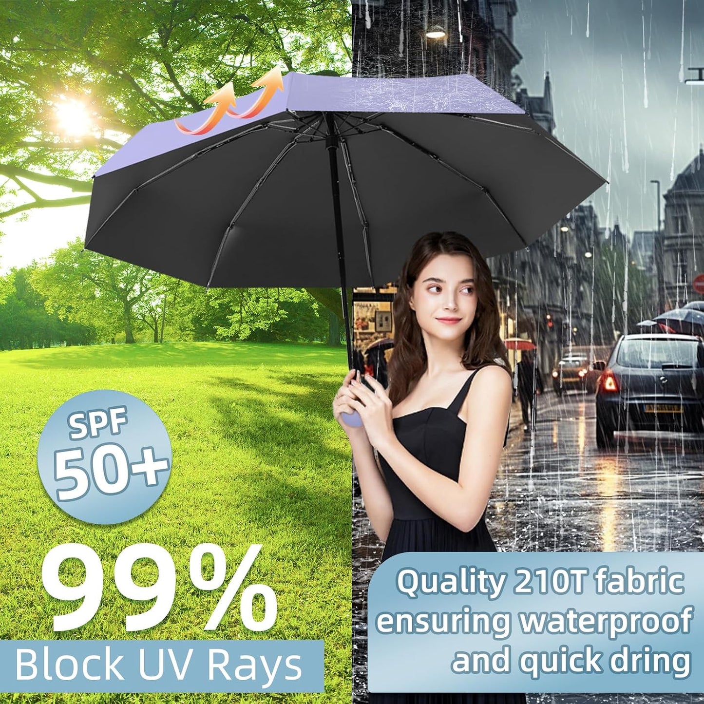 Travel Mini Compact Folding Umbrella with Case - UV Sun & Rain Protection, Lightweight Portable Pocket Umbrella for Women Men Kids, Fits Purse Backpack
