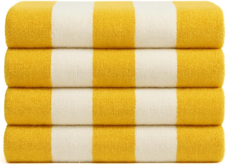 Cotton Beach Towel (Pack of 4, 30"x60") - Oversized Beach Cabana Striped Towels - Quick Dry & Absorbent Towels for Bathroom, Travel, Pool, Spa, Bath, Vacation, Home, Swim (Lemon Yellow)