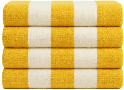 Cotton Beach Towel (Pack of 4, 30"x60") - Oversized Beach Cabana Striped Towels - Quick Dry & Absorbent Towels for Bathroom, Travel, Pool, Spa, Bath, Vacation, Home, Swim (Lemon Yellow)