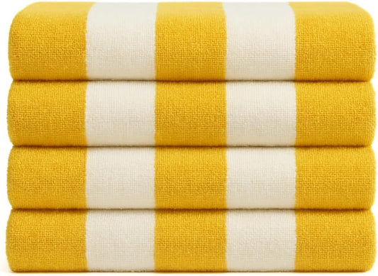 Cotton Beach Towel (Pack of 4, 30"x60") - Oversized Beach Cabana Striped Towels - Quick Dry & Absorbent Towels for Bathroom, Travel, Pool, Spa, Bath, Vacation, Home, Swim (Lemon Yellow)