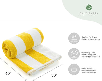 Cotton Beach Towel (Pack of 4, 30"x60") - Oversized Beach Cabana Striped Towels - Quick Dry & Absorbent Towels for Bathroom, Travel, Pool, Spa, Bath, Vacation, Home, Swim (Lemon Yellow)
