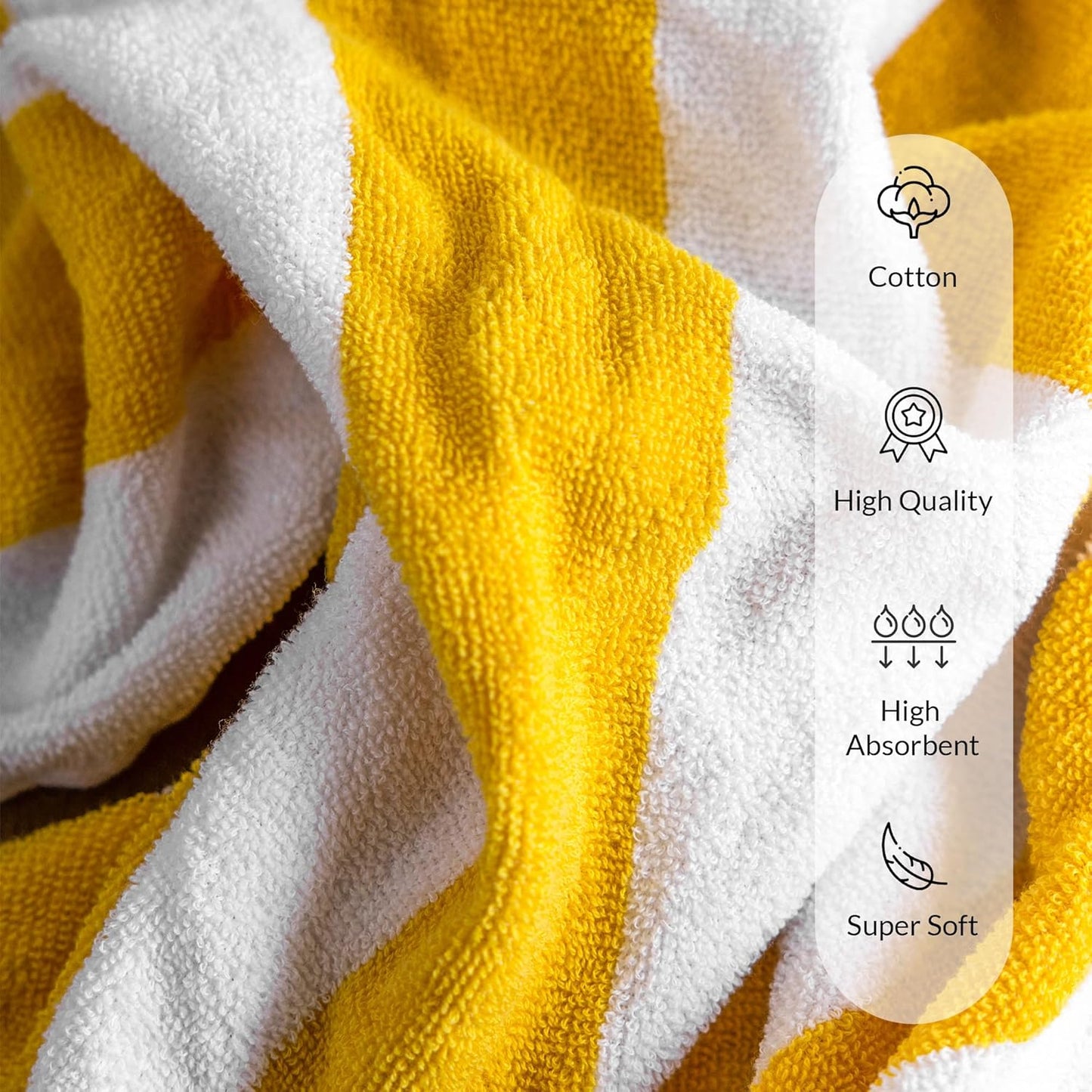 Cotton Beach Towel (Pack of 4, 30"x60") - Oversized Beach Cabana Striped Towels - Quick Dry & Absorbent Towels for Bathroom, Travel, Pool, Spa, Bath, Vacation, Home, Swim (Lemon Yellow)