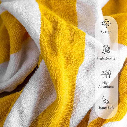 Cotton Beach Towel (Pack of 4, 30"x60") - Oversized Beach Cabana Striped Towels - Quick Dry & Absorbent Towels for Bathroom, Travel, Pool, Spa, Bath, Vacation, Home, Swim (Lemon Yellow)
