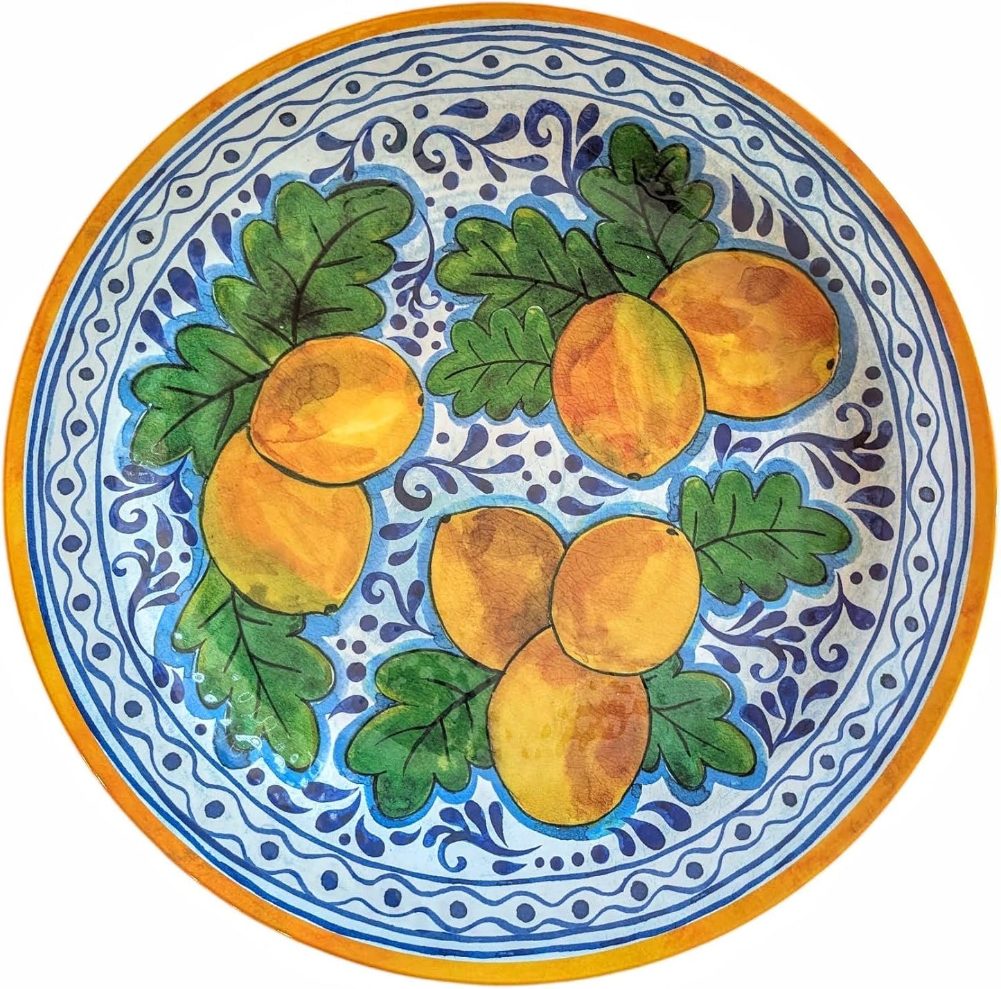 18 Inch Round Melamine Plastic Serving Platter Tray, Lemon and Leaves Theme for Summer