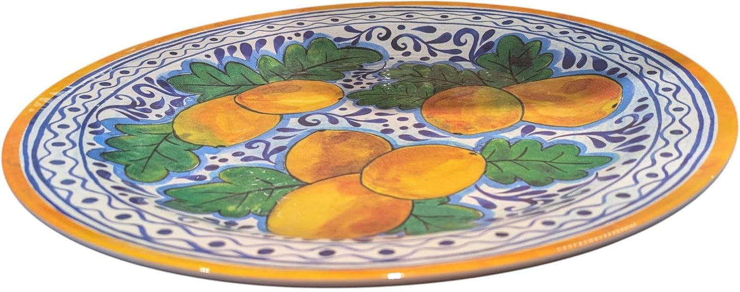 18 Inch Round Melamine Plastic Serving Platter Tray, Lemon and Leaves Theme for Summer