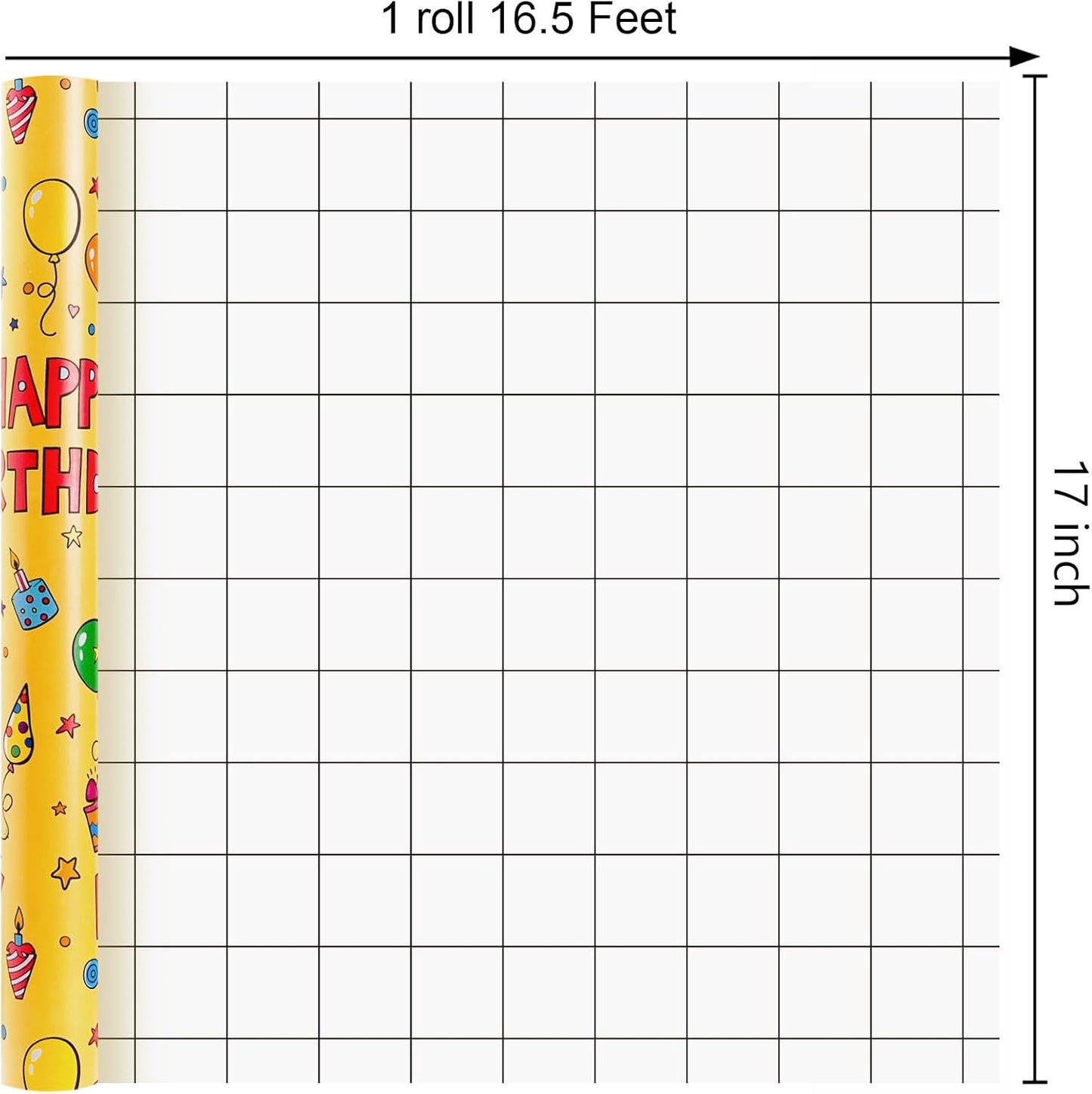 Yellow Happy Birthday Wrapping Paper Roll - Colorful Birthday Balloon Cake and Gift Box Pattern Gift Wrap Paper for Boys Girls Birthday, Baby Shower, Party, Holiday - Mini Roll (17 Inch x 16.5 Feet)