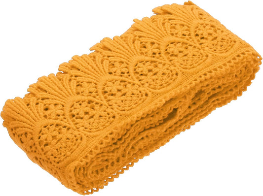 Cotton Lace Trim Vintage Crochet 3inch x 4.8yard Dark Yellow Stretch Lace Edge Ribbon for DIY Scrapbooking Clothes Curtain Tablecloth Slipcover Fabric Wedding Decoration Gift Wrap