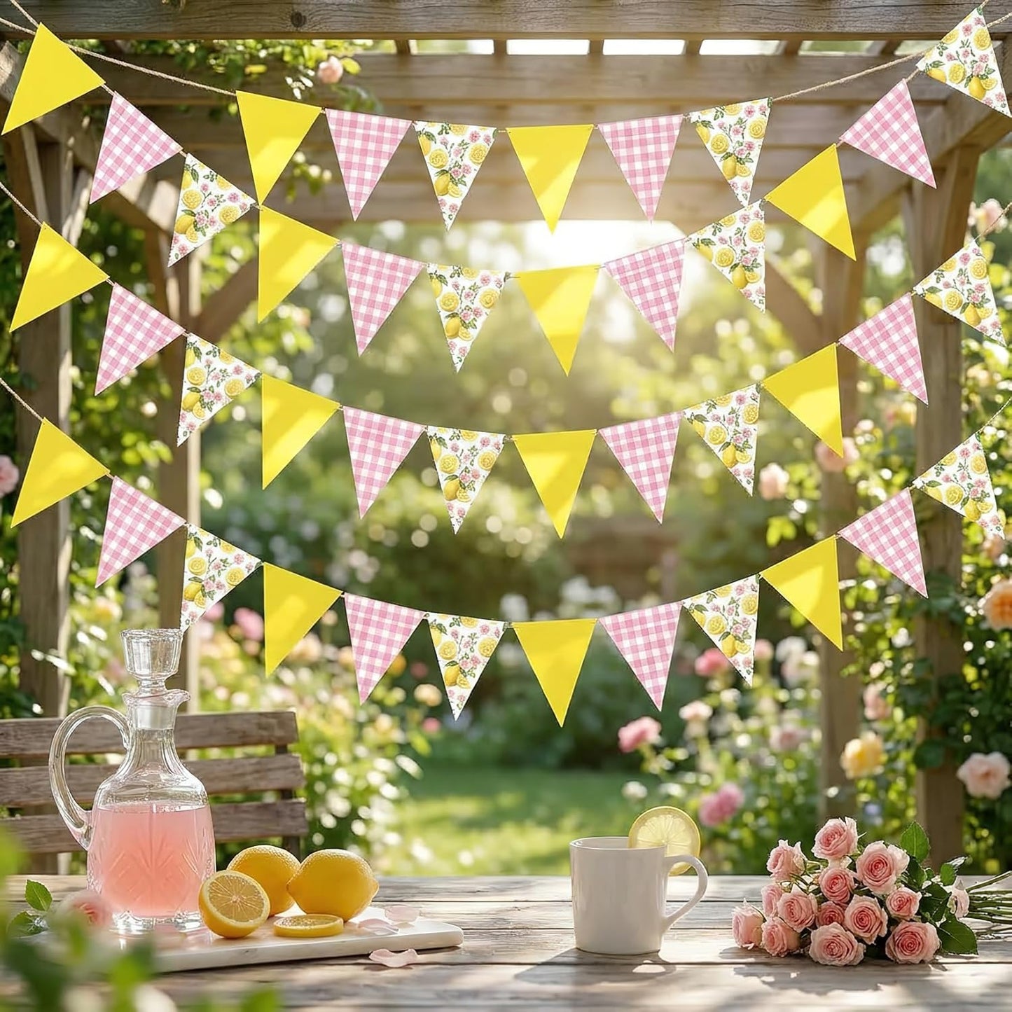 Lemon Garlands Lemon Party Decorations Lemon Rose Pennant Banner Summer Lemons Hanging Triangle Flags for Lemons Themed Birthday Wedding Bridal Shower Engagement Baby Shower Decor