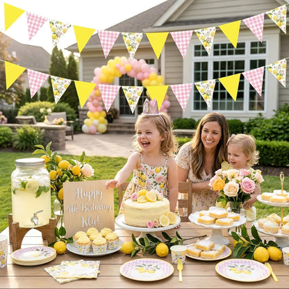 Lemon Garlands Lemon Party Decorations Lemon Rose Pennant Banner Summer Lemons Hanging Triangle Flags for Lemons Themed Birthday Wedding Bridal Shower Engagement Baby Shower Decor