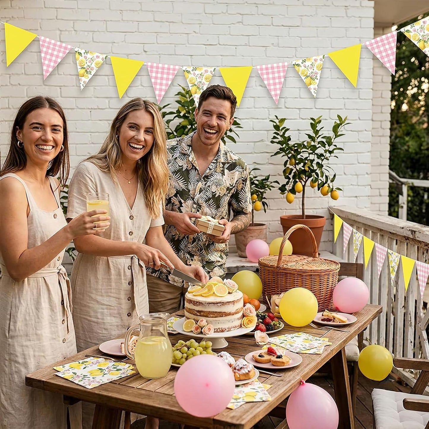 Lemon Garlands Lemon Party Decorations Lemon Rose Pennant Banner Summer Lemons Hanging Triangle Flags for Lemons Themed Birthday Wedding Bridal Shower Engagement Baby Shower Decor