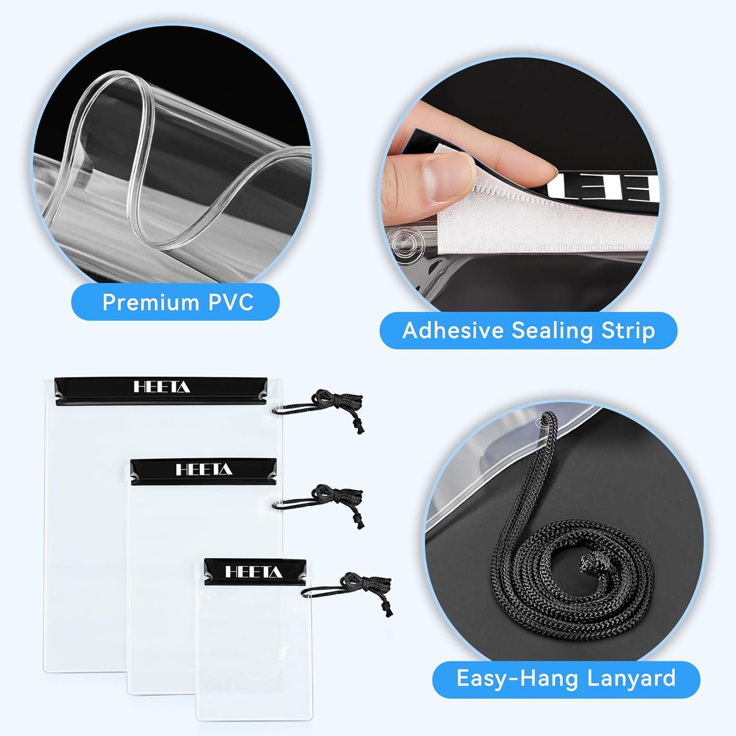 5-Pack Clear Waterproof Dry Bag Pouch Document Holder for Phone Maps | Water Tight Case for Camera Document, Screen Touchable for Boating Kayaking Paddle Board Swimming Beach Waterpark Fishing