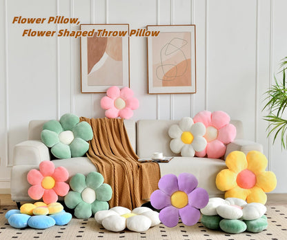 Flower Pillow,15.75" Daisy Pillow Blue Decorative Pillows | Throw Pillows,Short Plush,PP Cotton Filling,Flower Shaped,Seating Cushion,for Sofa Couch Bed,Spring Cute Home Decor