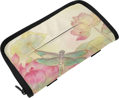 Car Tissue Holder Car Napkin Holder Tissue Box Dispenser Storage Case Sun Visor Mask Holder Accessories with Adjustable Straps Reusable Refillable Dragonfly Lotuses Yellow