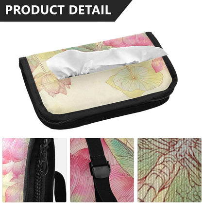 Car Tissue Holder Car Napkin Holder Tissue Box Dispenser Storage Case Sun Visor Mask Holder Accessories with Adjustable Straps Reusable Refillable Dragonfly Lotuses Yellow