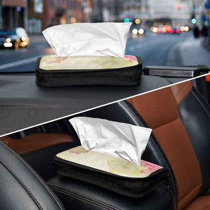 Car Tissue Holder Car Napkin Holder Tissue Box Dispenser Storage Case Sun Visor Mask Holder Accessories with Adjustable Straps Reusable Refillable Dragonfly Lotuses Yellow