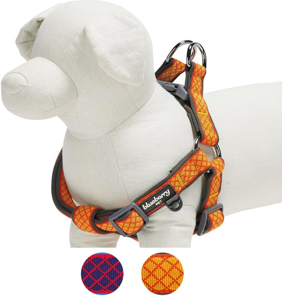 2 Colors Soft & Comfy Step-in Urban Chic Diamond Pattern Padded Dog Harness, Chest Girth 19.5" - 25.5", Sparking Yellow, Medium, Adjustable Harnesses for Dogs