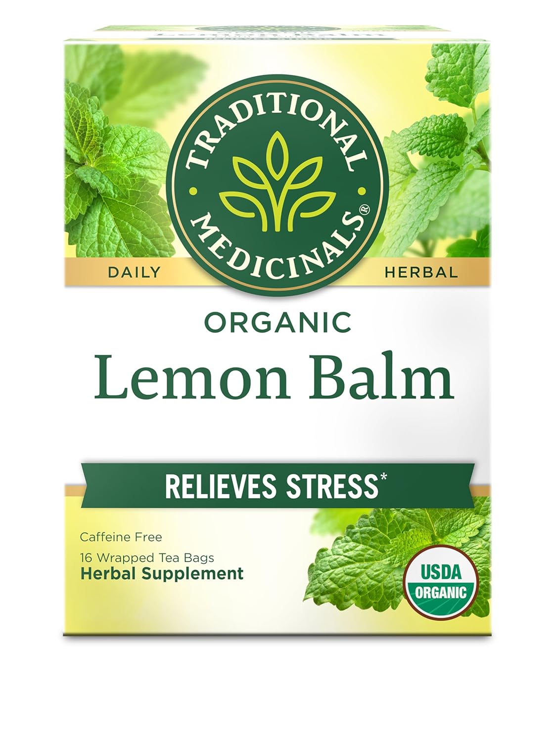 Organic, Lemon Balm - Supports Stress Relief & Digestive Health - Kosher, Non-GMO, Caffeine-Free, Compostable - 16 Tea Bags | Soothes the Digestive Tract & Promotes Respiratory Health, Kosher, Non-GMO, Caffeine-Free