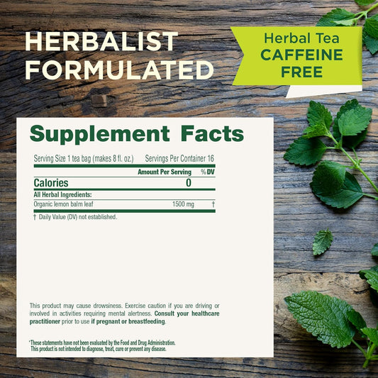 Organic, Lemon Balm - Supports Stress Relief & Digestive Health - Kosher, Non-GMO, Caffeine-Free, Compostable - 16 Tea Bags | Soothes the Digestive Tract & Promotes Respiratory Health, Kosher, Non-GMO, Caffeine-Free
