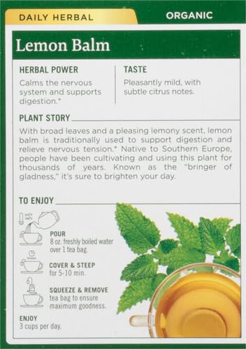 Organic, Lemon Balm - Supports Stress Relief & Digestive Health - Kosher, Non-GMO, Caffeine-Free, Compostable - 16 Tea Bags | Soothes the Digestive Tract & Promotes Respiratory Health, Kosher, Non-GMO, Caffeine-Free