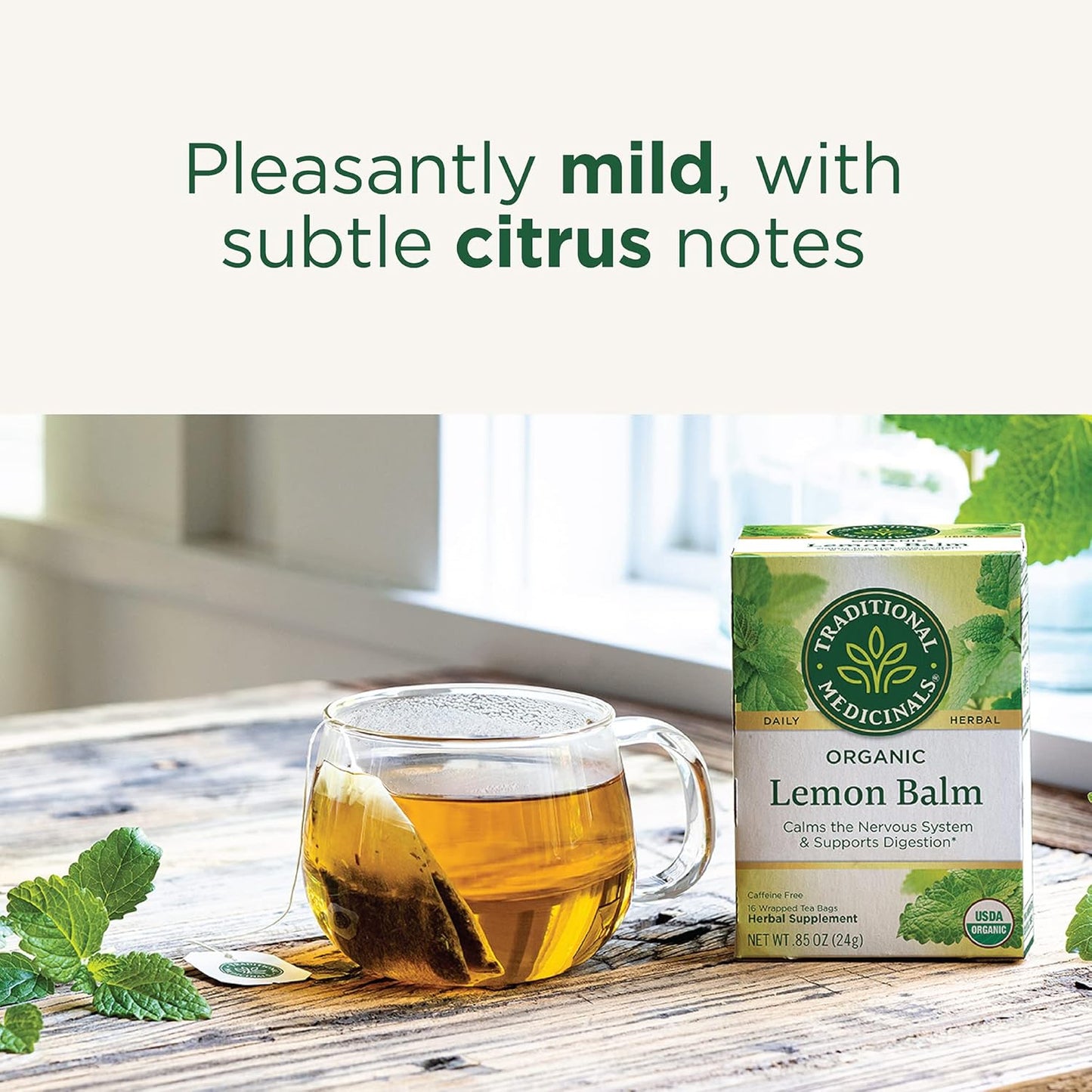 Organic, Lemon Balm - Supports Stress Relief & Digestive Health - Kosher, Non-GMO, Caffeine-Free, Compostable - 16 Tea Bags | Soothes the Digestive Tract & Promotes Respiratory Health, Kosher, Non-GMO, Caffeine-Free