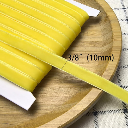 Yellow 25 Yards 3/8" Velvet Ribbon Lots Bulk (Yellow, 3/8"(10mm))