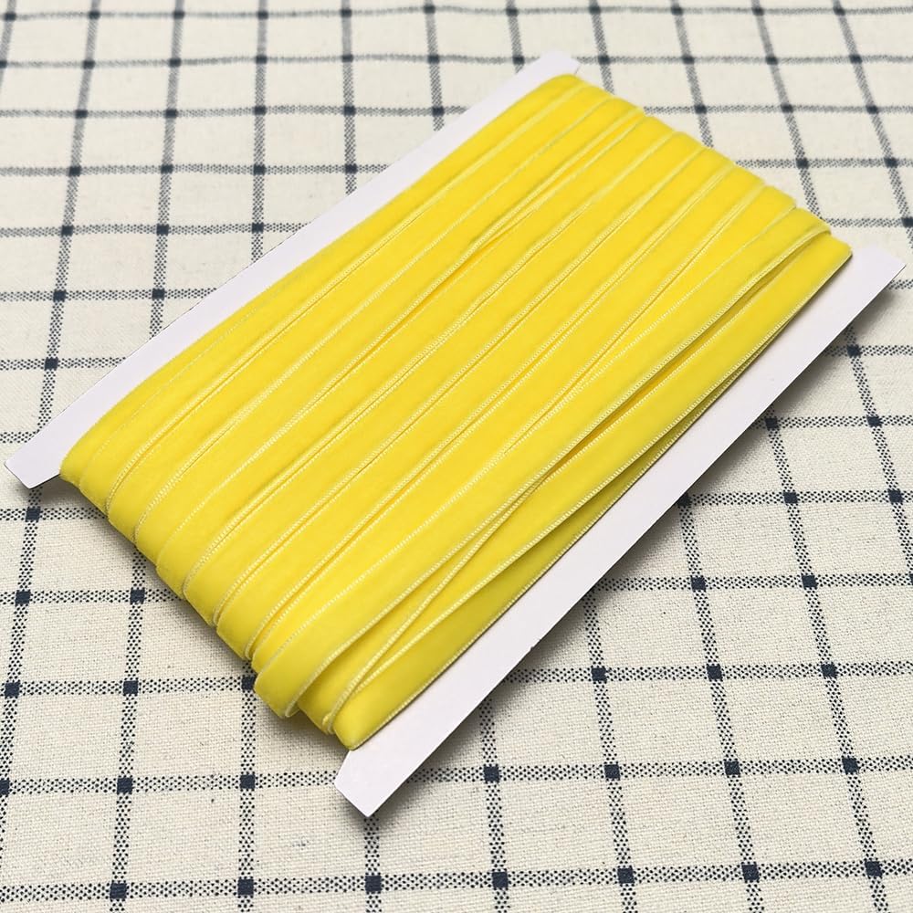 Yellow 25 Yards 3/8" Velvet Ribbon Lots Bulk (Yellow, 3/8"(10mm))