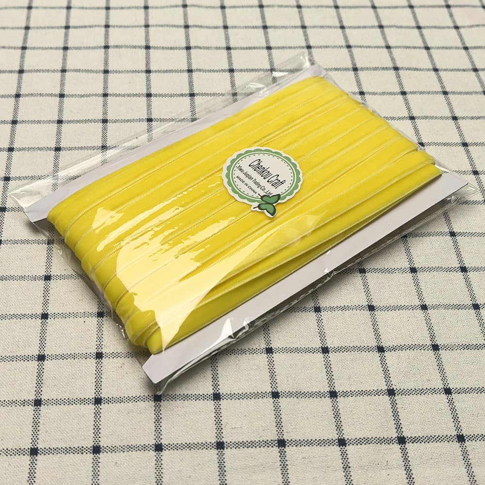 Yellow 25 Yards 3/8" Velvet Ribbon Lots Bulk (Yellow, 3/8"(10mm))