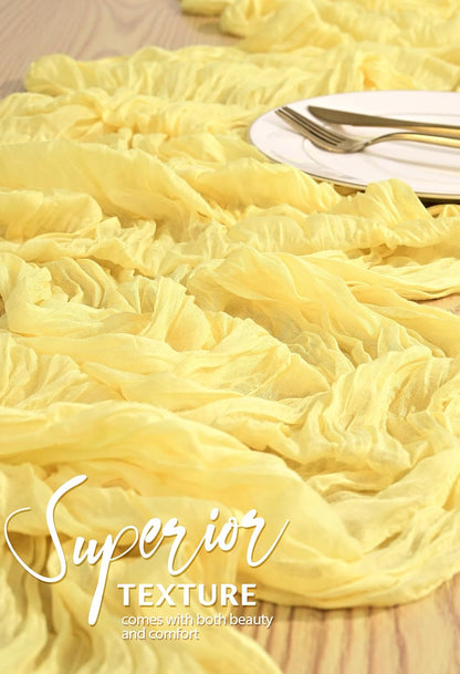 4 Pack Cheesecloth Table Runner 10FT Light Yellow Table Runner Boho Gauze Cheese Cloth Table Runners Long Rustic Sheer Table Decorations for Wedding Party Baby Bridal Shower Birthday Holiday Home