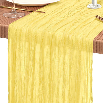 4 Pack Cheesecloth Table Runner 10FT Light Yellow Table Runner Boho Gauze Cheese Cloth Table Runners Long Rustic Sheer Table Decorations for Wedding Party Baby Bridal Shower Birthday Holiday Home