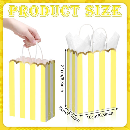 24 Pcs Lemon Party Favors Yellow and White Striped Gift Bags with Handles Gold Scalloped Edge Candy Goodie Treat Bags for Carnival Party Favors Circus Themed Birthday Supplies