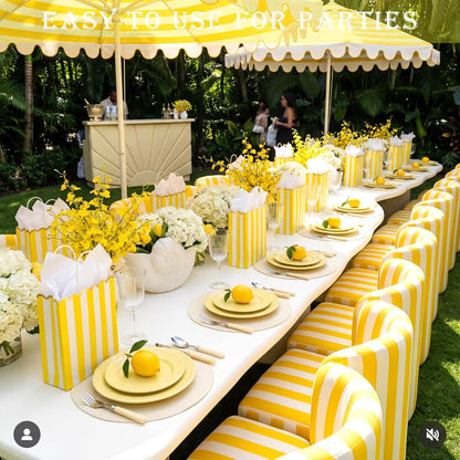 24 Pcs Lemon Party Favors Yellow and White Striped Gift Bags with Handles Gold Scalloped Edge Candy Goodie Treat Bags for Carnival Party Favors Circus Themed Birthday Supplies
