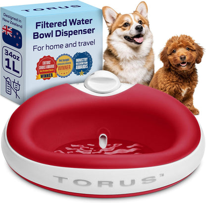 Filtered Portable Dog Water Dispenser [Upgraded 2026], 1L / 34oz, Automatic Pet Water Dispenser, No Spill, Noise-Free Dog Water Bowl Dispenser, No Power, Ideal for Small Pets