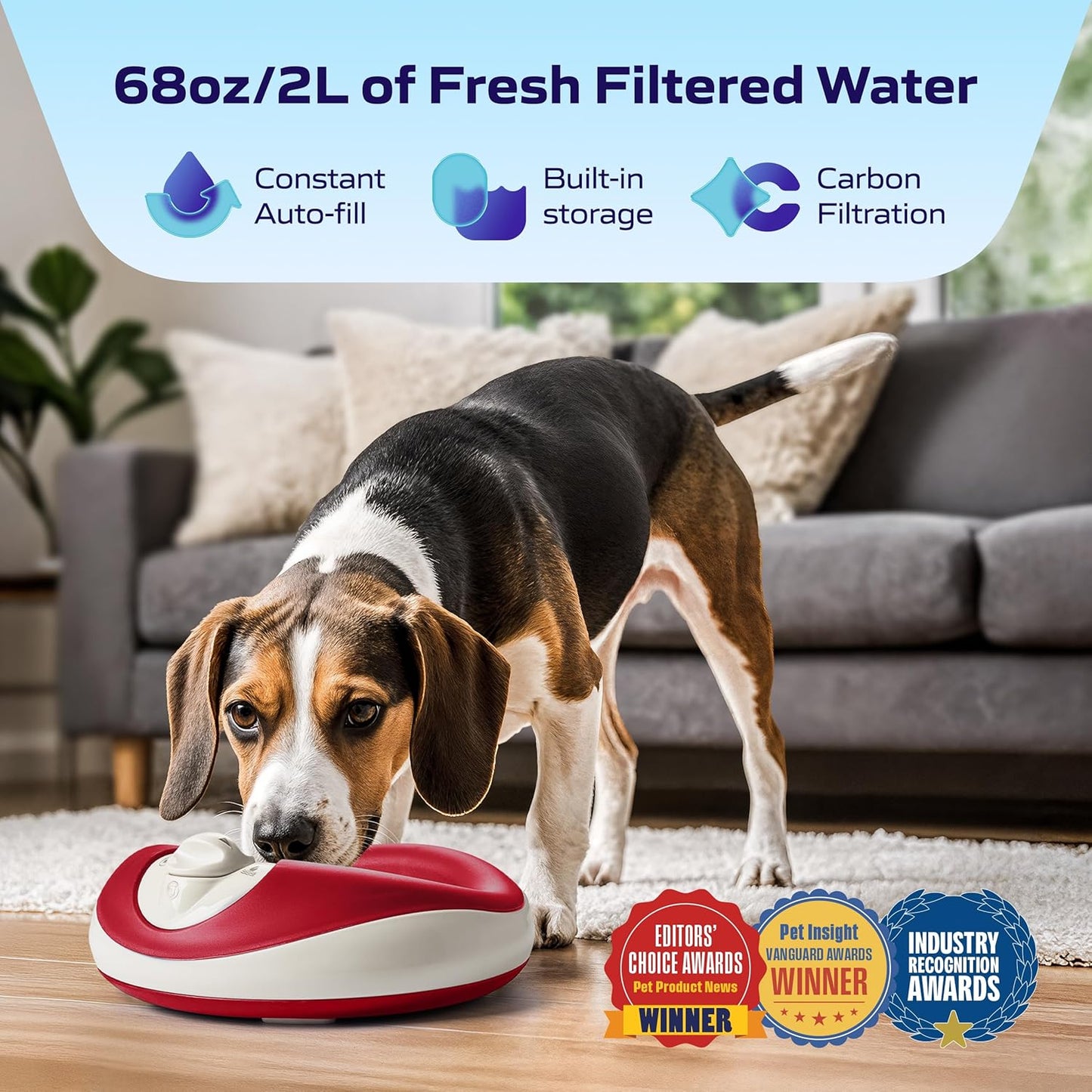 Filtered Portable Dog Water Dispenser [Upgraded 2026], 1L / 34oz, Automatic Pet Water Dispenser, No Spill, Noise-Free Dog Water Bowl Dispenser, No Power, Ideal for Small Pets