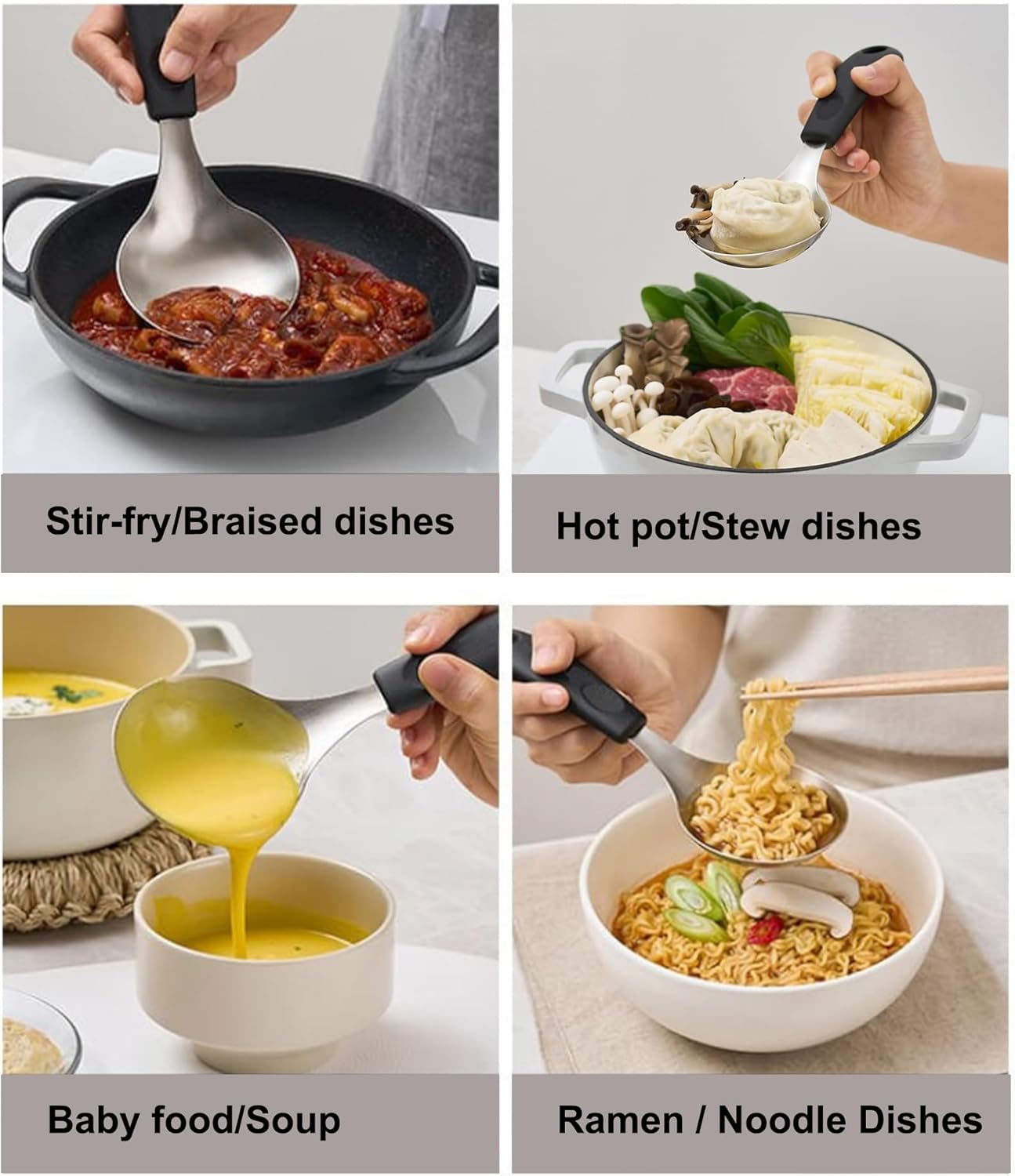 Korean Mukbang Spoon, Serving Spoon, Multipurpose Stainless Steel Ladle Silicone handle Serving Cooking Ladle 먹방 스푼,미니 국자, 서빙스푼 전현무 국자 (Yellow)