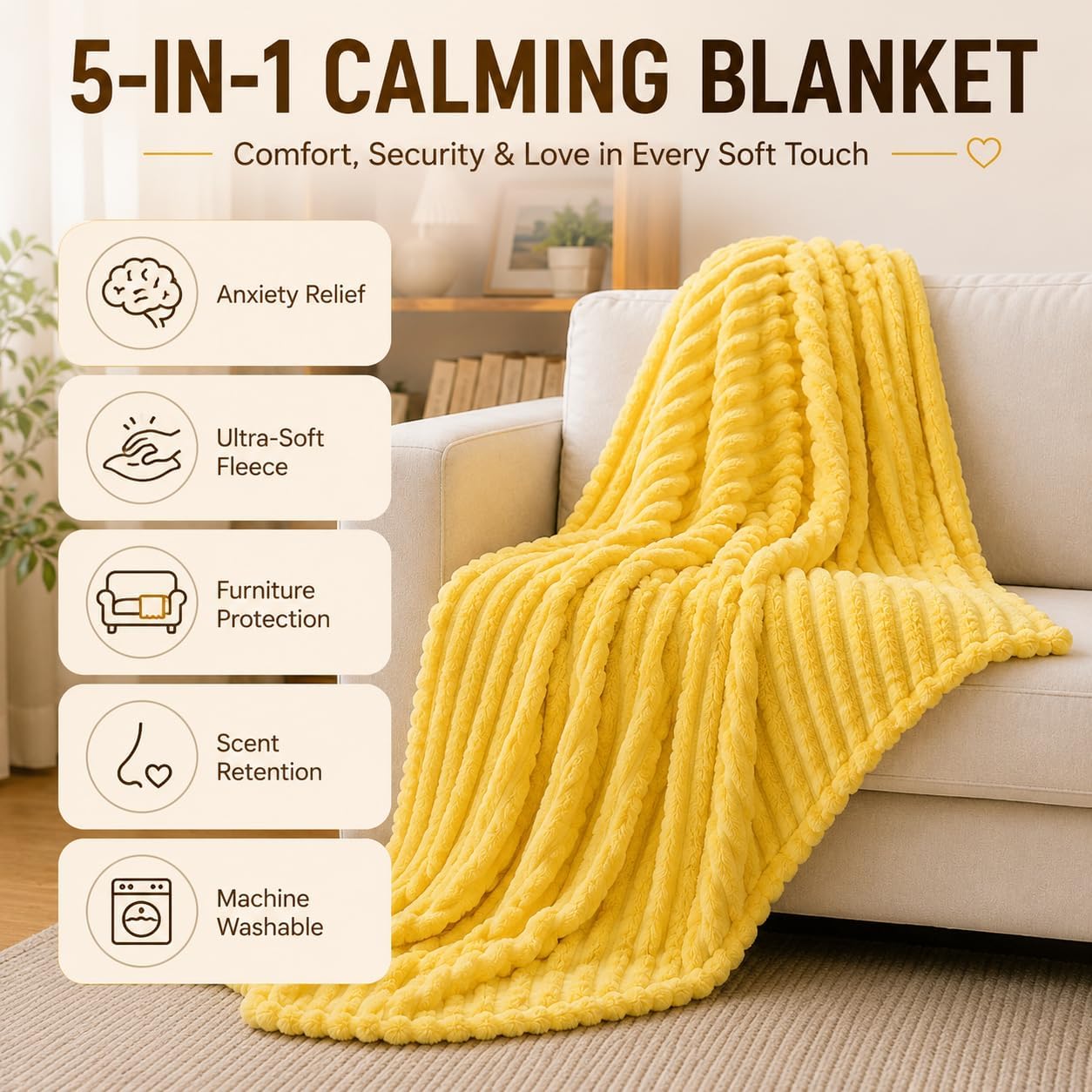 Emotional Support Blanket for Dogs, Yellow Dog Blanket，Yellow：27.6 "x39.4" | Washable, Calming Security Pet Blanket, Throw Rabbit Designed for Pets