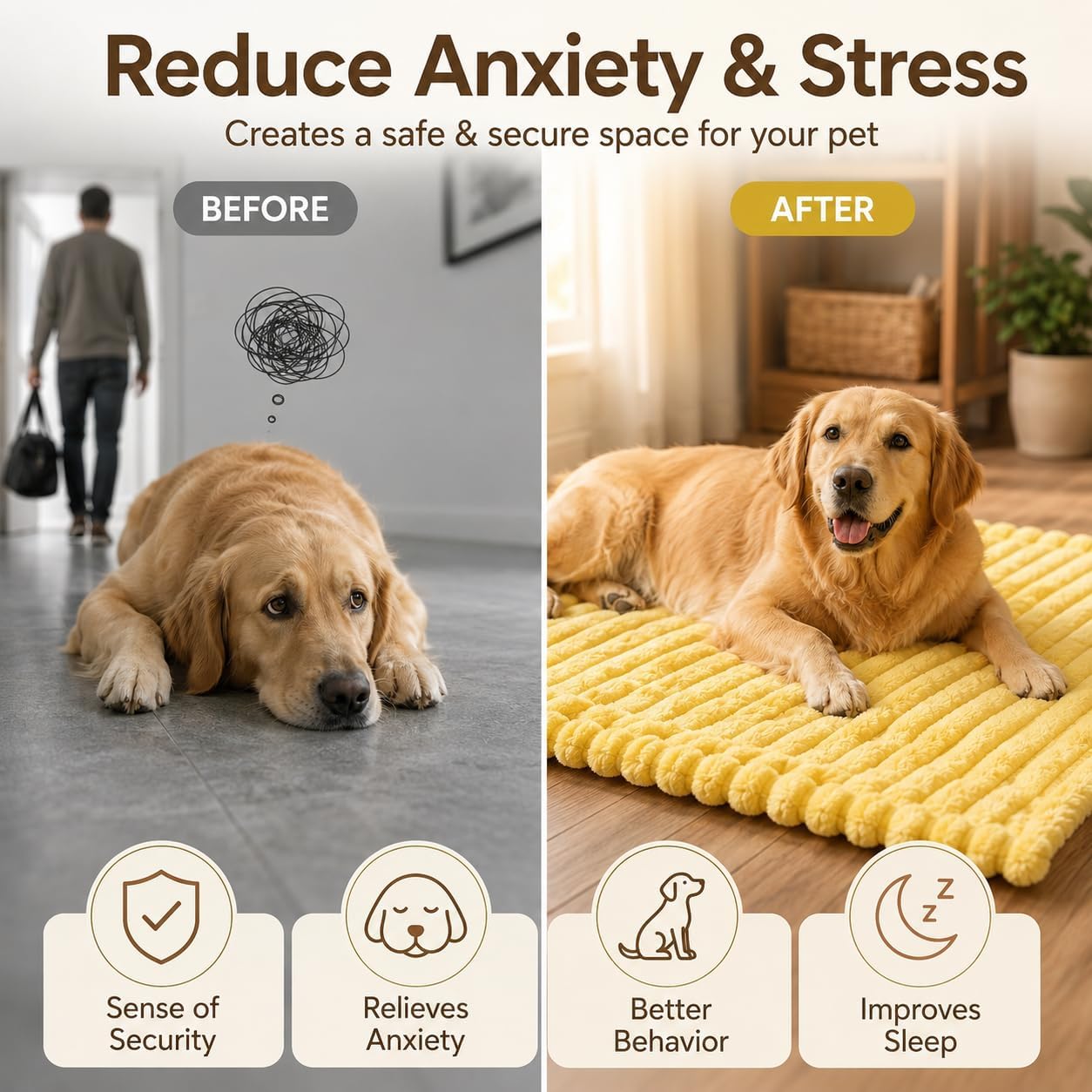 Emotional Support Blanket for Dogs, Yellow Dog Blanket，Yellow：27.6 "x39.4" | Washable, Calming Security Pet Blanket, Throw Rabbit Designed for Pets