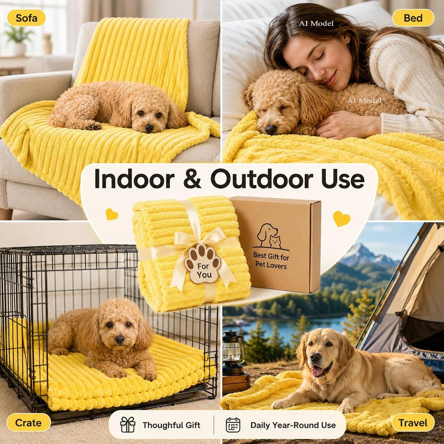 Emotional Support Blanket for Dogs, Yellow Dog Blanket，Yellow：27.6 "x39.4" | Washable, Calming Security Pet Blanket, Throw Rabbit Designed for Pets