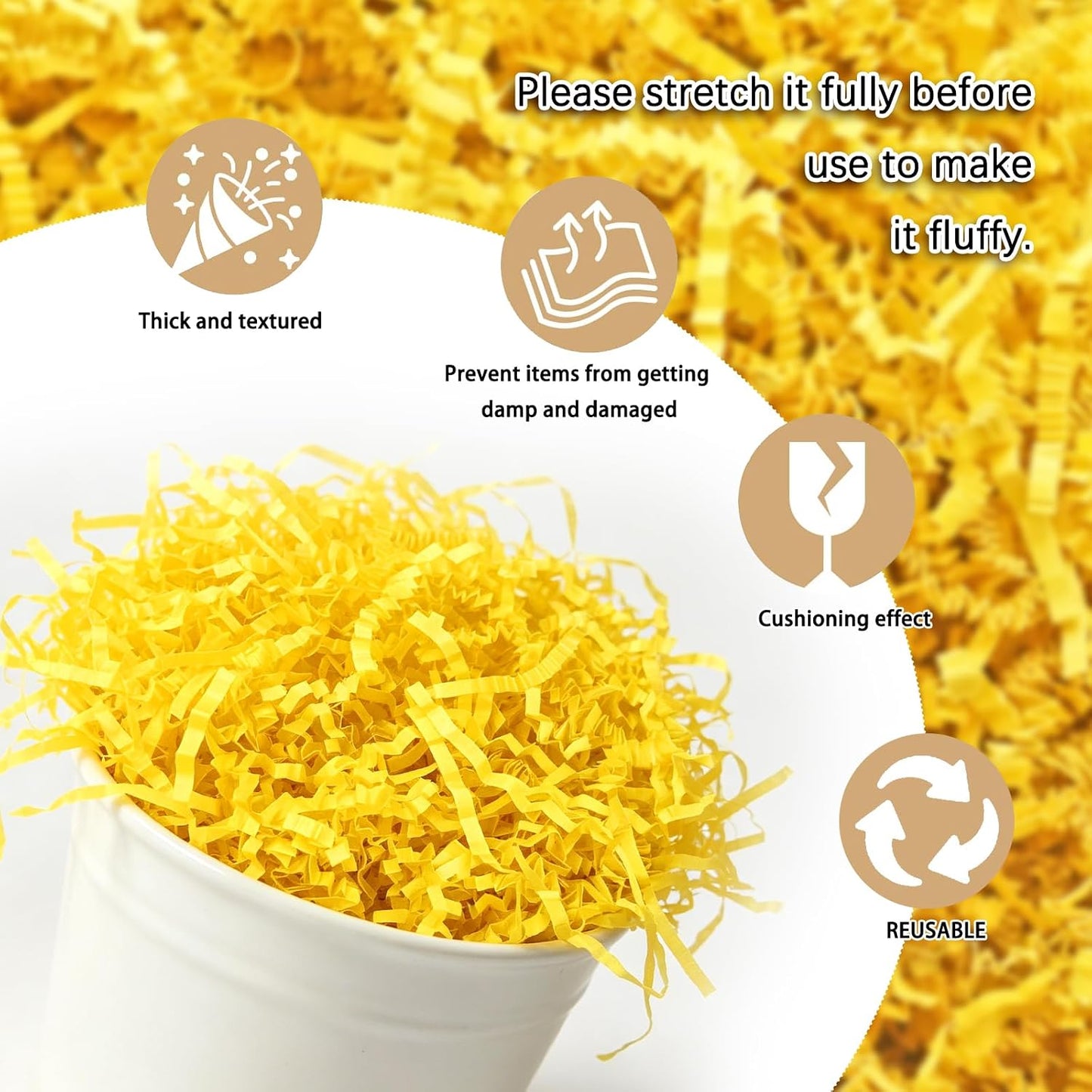 2 LB Lemon Yellow Crinkle Cut Paper Shred Filler Great for Gift Wrapping, Lemon Yellow Basket Fillers, Birthday, Gift Wrapping, Halloween Thanksgiving Christmas Party Decor Filling Supplies