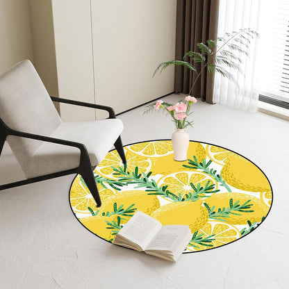 Round Lemon Rug Yellow Circle Rugs for Bedroom Dorm Living Room Lemon Tree Area Rug Floor Mat Pad Doormat Carpet, 3'X3'(90x90cm)