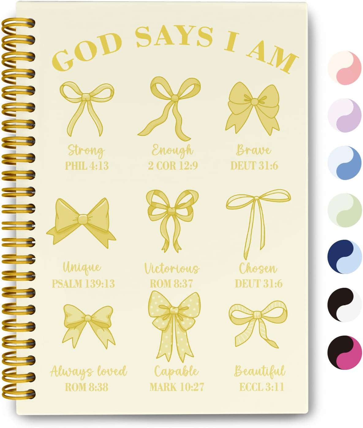 Bible Journal for Women, Christian Prayer Journal Notebook Gifts for Teen Girls Kids, Bible Study Supplies, Cute Bows Church Faith Journaling Hardcover Spiral Notebook 5.5 X 8.3(Baby Yellow)