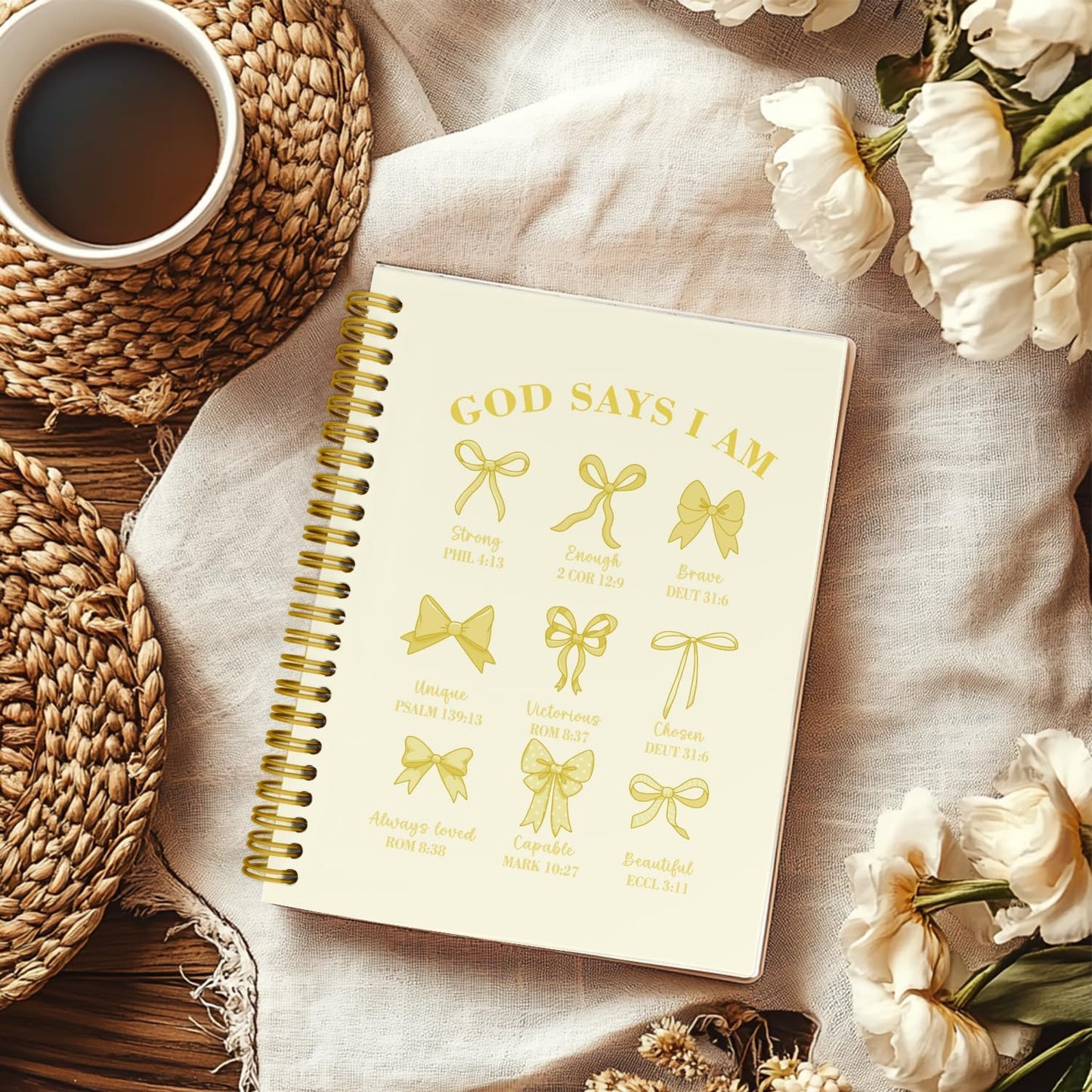 Bible Journal for Women, Christian Prayer Journal Notebook Gifts for Teen Girls Kids, Bible Study Supplies, Cute Bows Church Faith Journaling Hardcover Spiral Notebook 5.5 X 8.3(Baby Yellow)