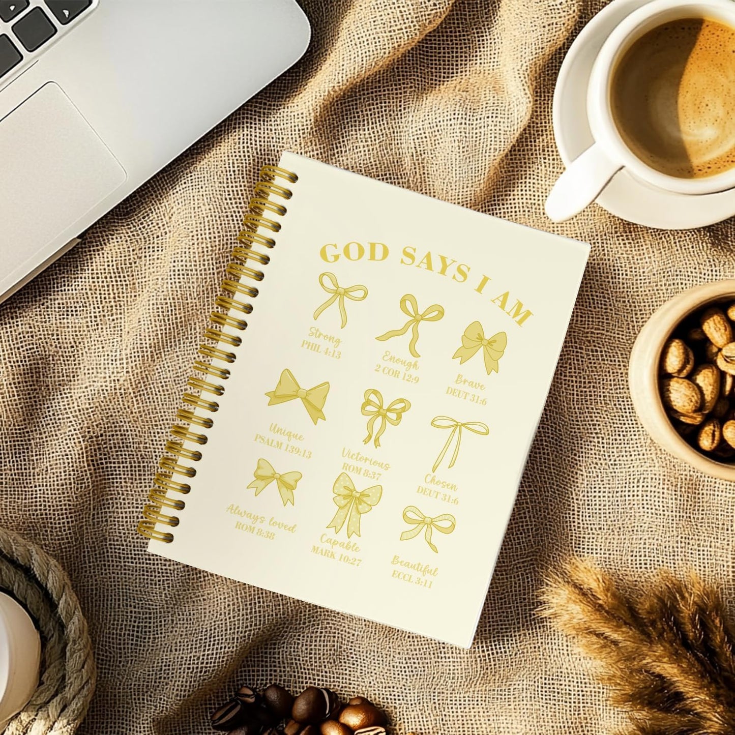 Bible Journal for Women, Christian Prayer Journal Notebook Gifts for Teen Girls Kids, Bible Study Supplies, Cute Bows Church Faith Journaling Hardcover Spiral Notebook 5.5 X 8.3(Baby Yellow)