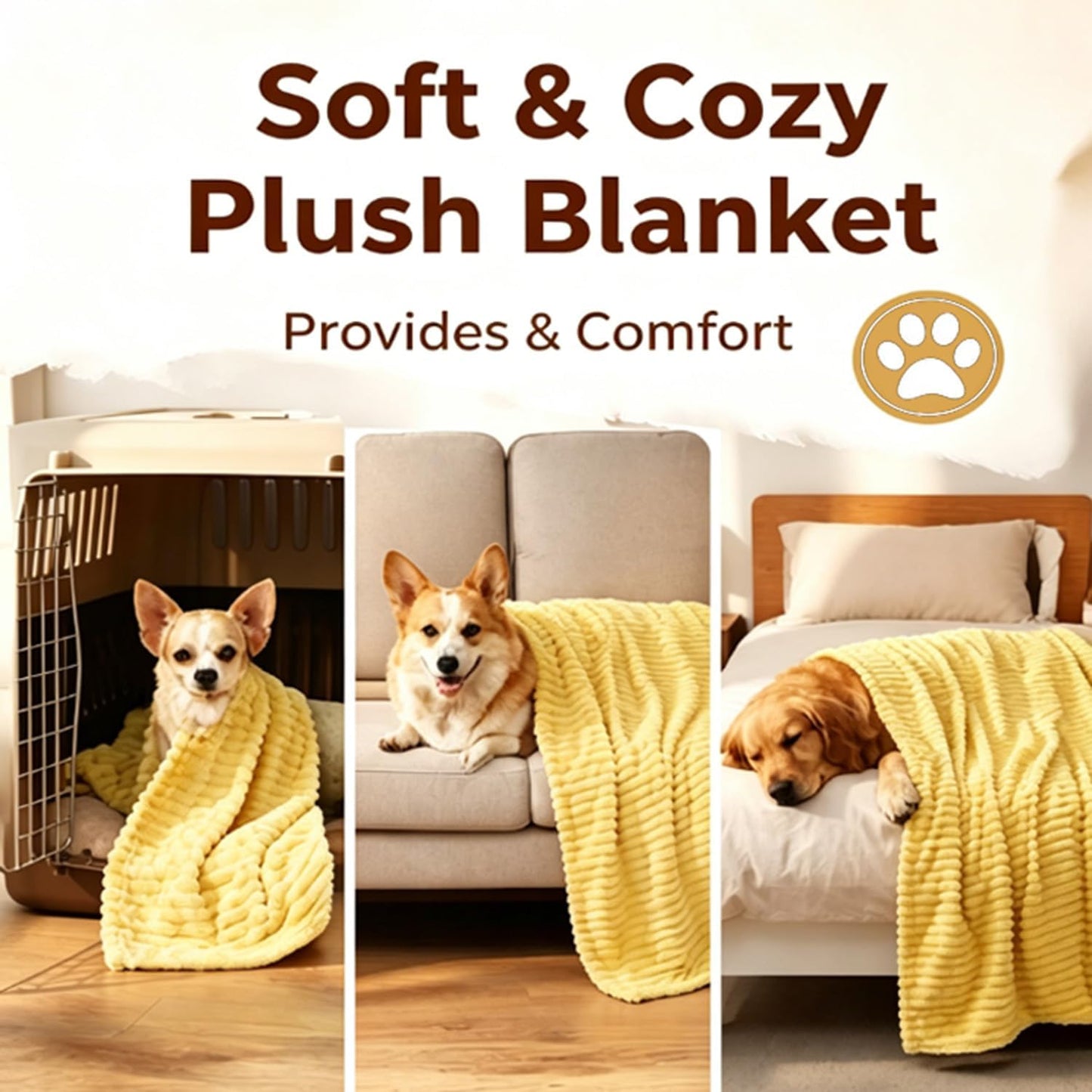 Yellow Dog Blanket, Emotional Yellow Blankets for Dog, Rabbit Hair Plush, Designed for Pets, Soft and Comfortable for Indoors Sofa, Kennel (70×100cm/27.56×39.37in)
