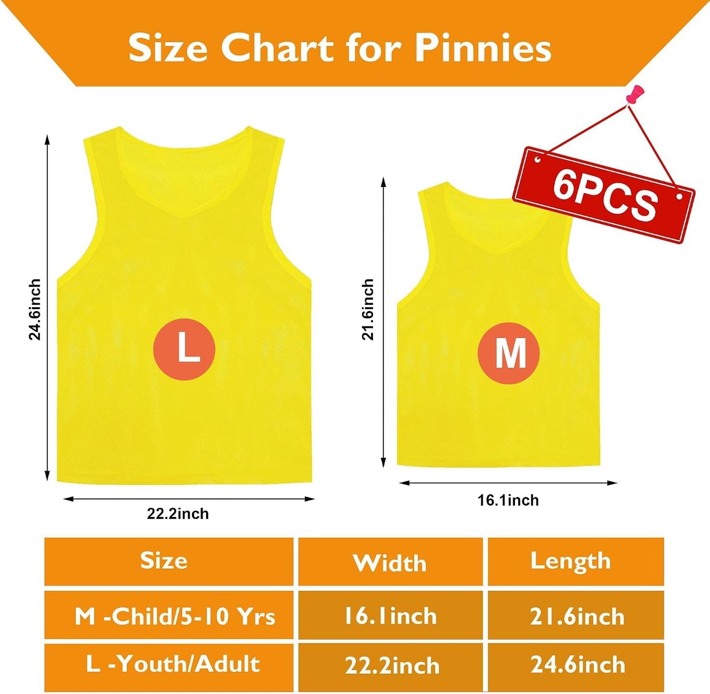 Pinnies Set of 6,Mesh Practice Jersey Scrimmage Vest Team Football Soccer Training Bibs for Sports Adult Child Youth