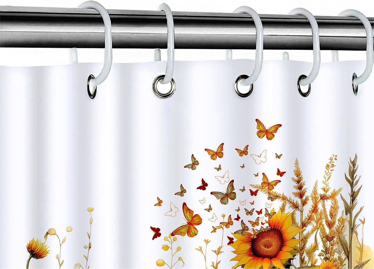 Butterfly Sunflower Shower Curtain, 72"x72" | Farmhouse Bathroom Decor, Rustic Floral Fabric, Waterproof, Set with 12 Hooks 72"x72"