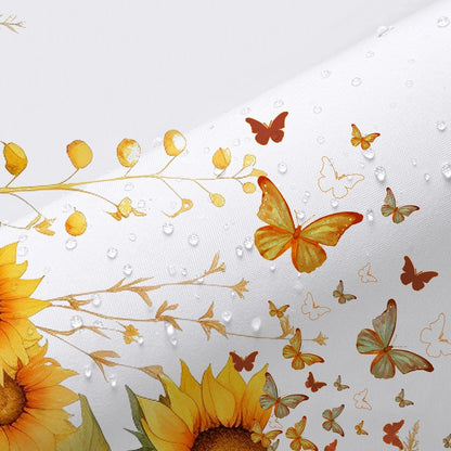 Butterfly Sunflower Shower Curtain, 72"x72" | Farmhouse Bathroom Decor, Rustic Floral Fabric, Waterproof, Set with 12 Hooks 72"x72"