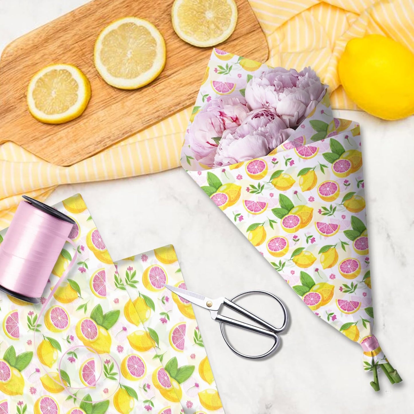 100 Sheets Capri Lemon Tissue Paper - 14x20 Inch Blue Tiles Yellow Lemons Patterns Gift Wrapping Paper for Summer Birthday, Baby Shower, Wedding Party, DIY Crafts Supplies, Gift Packing, 2 Style
