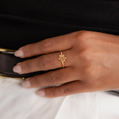 Birth Flower Stacking Ring for Women | 14K Gold Plated Brass, 12 Engraved Floral Motifs, Slim Stack-Ready Band, Available in US Sizes 5-9