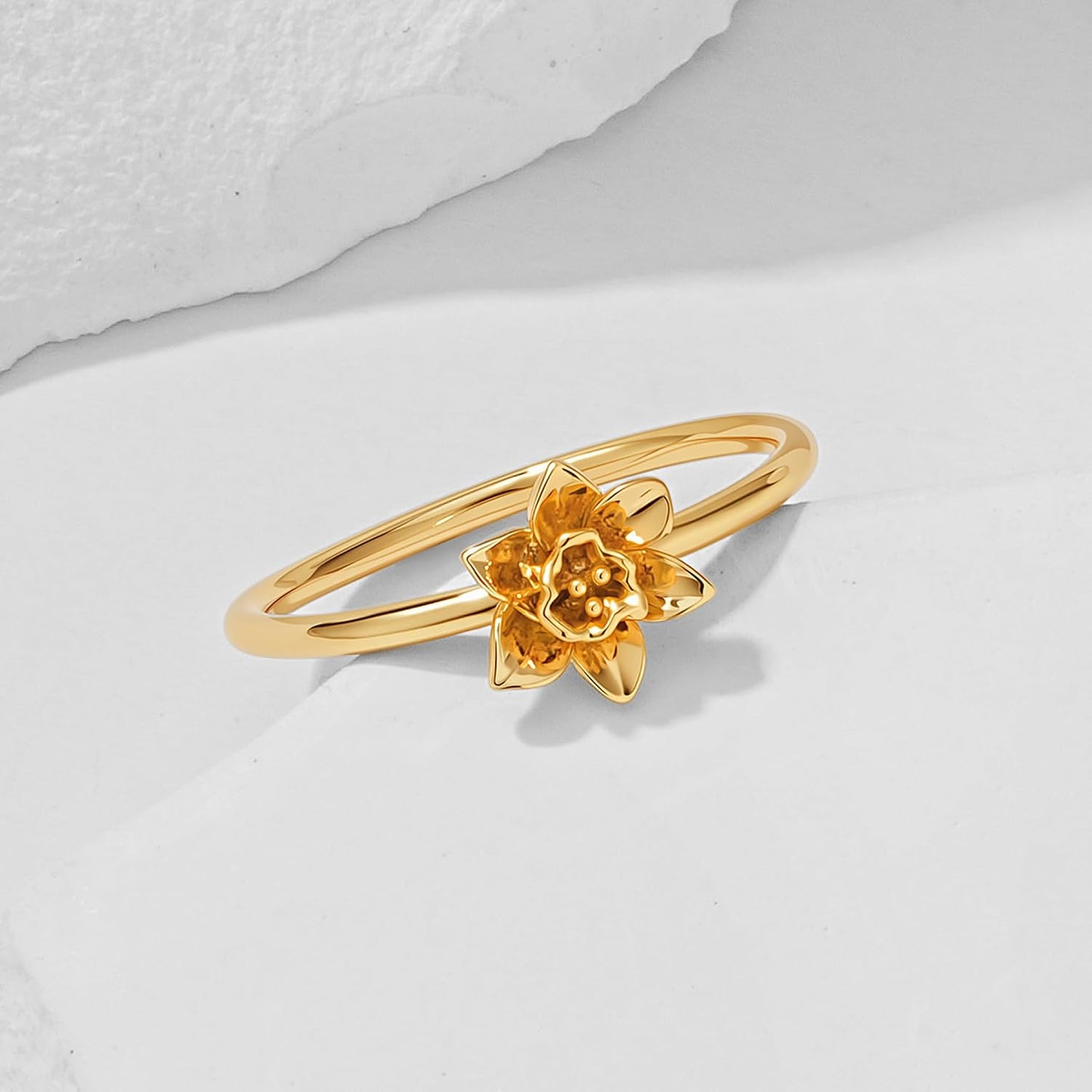 Birth Flower Stacking Ring for Women | 14K Gold Plated Brass, 12 Engraved Floral Motifs, Slim Stack-Ready Band, Available in US Sizes 5-9