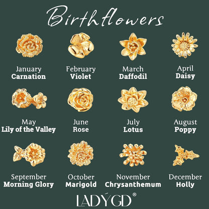 Birth Flower Stacking Ring for Women | 14K Gold Plated Brass, 12 Engraved Floral Motifs, Slim Stack-Ready Band, Available in US Sizes 5-9